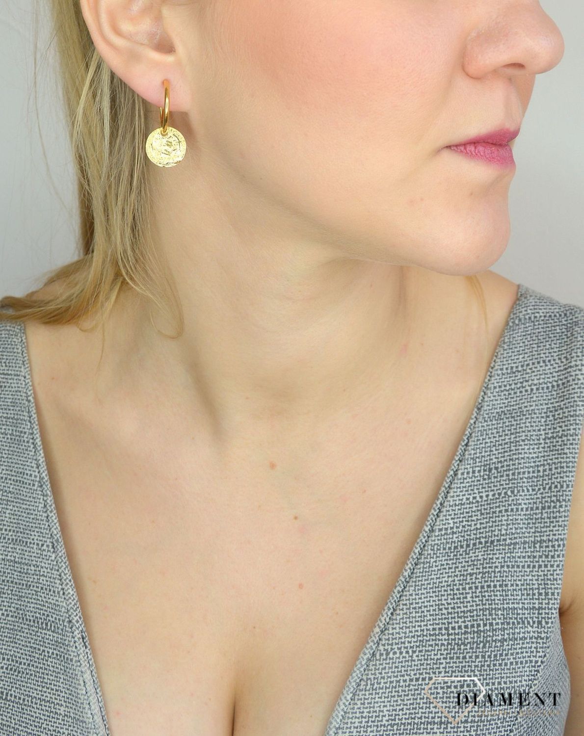 Kolczyki srebrne 925 pozłacane koła z monetką 271932250440.jpg