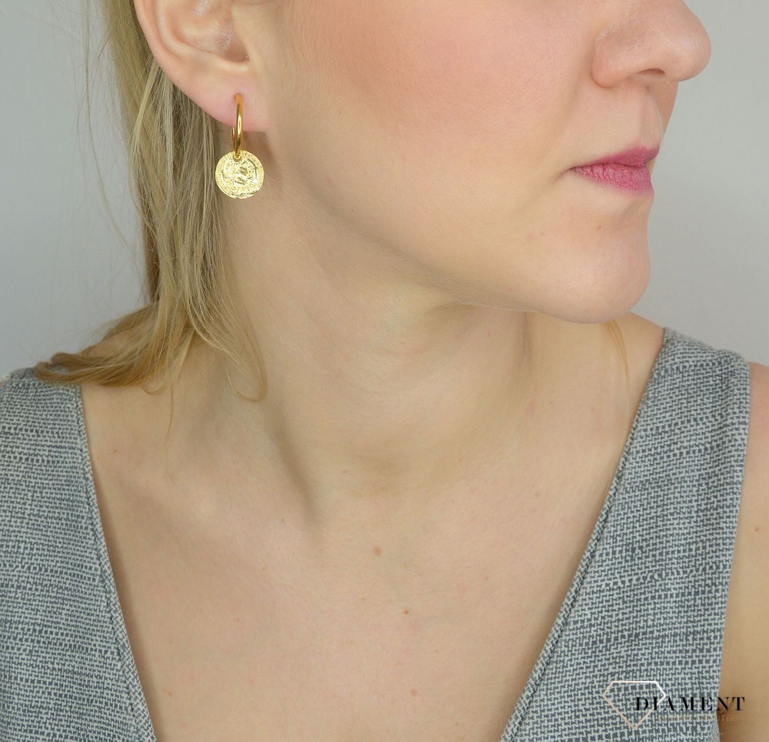 Kolczyki srebrne 925 pozłacane koła z monetką 271932250440.jpg