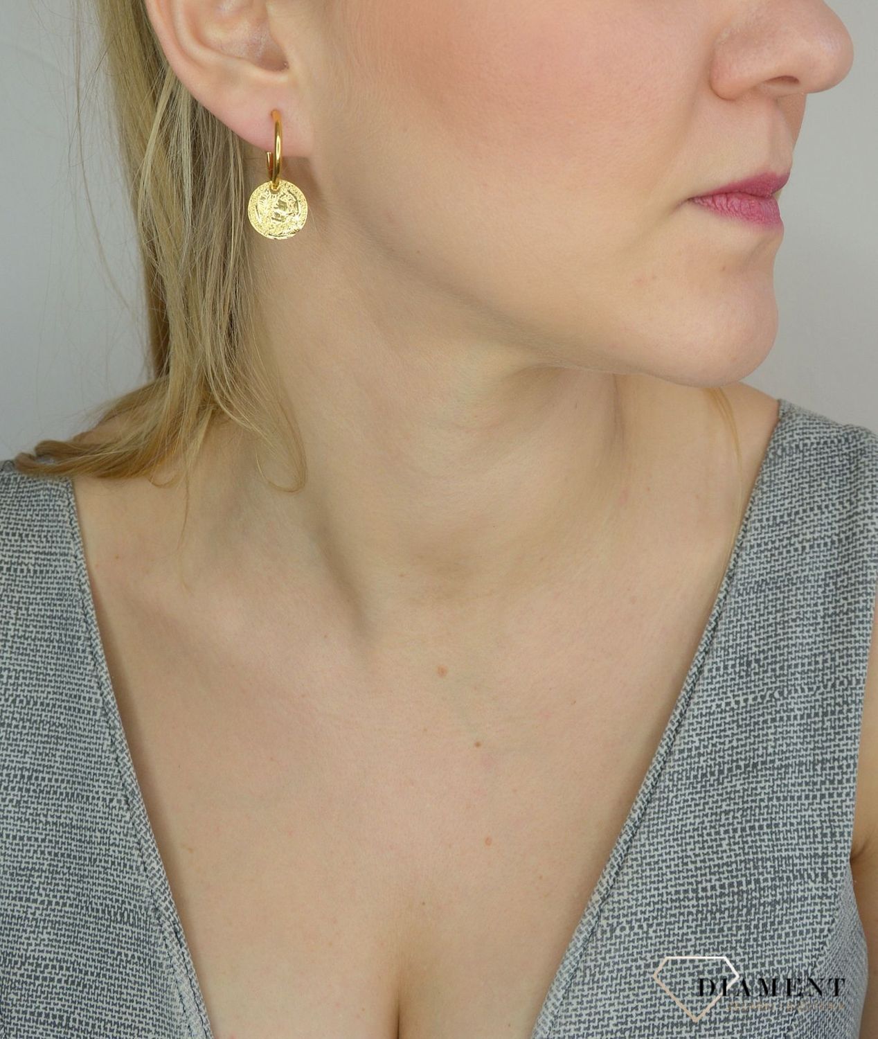 Kolczyki srebrne 925 pozłacane koła z monetką 271932250440.jpg