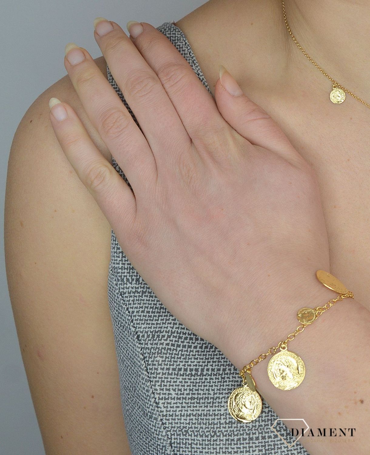 Srebrna bransoletka 925 pozłacane monetki 272432910600.jpg