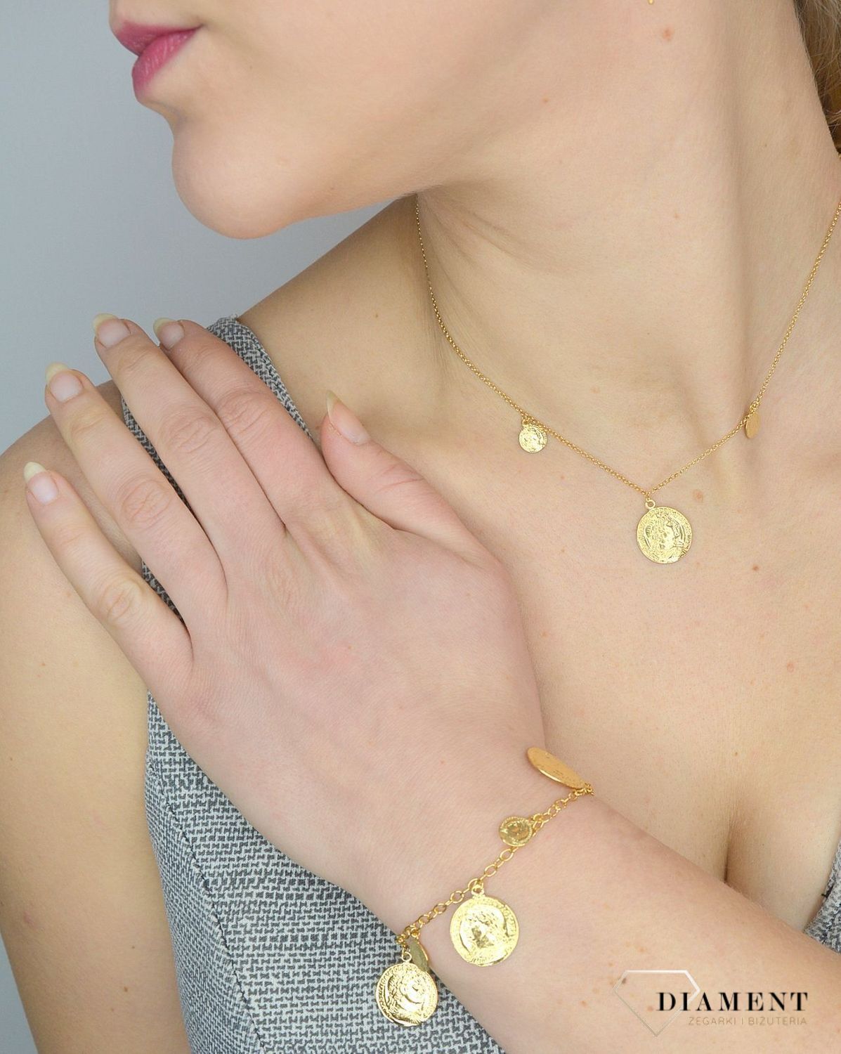 Srebrna bransoletka 925 pozłacane monetki 272432910600.jpg