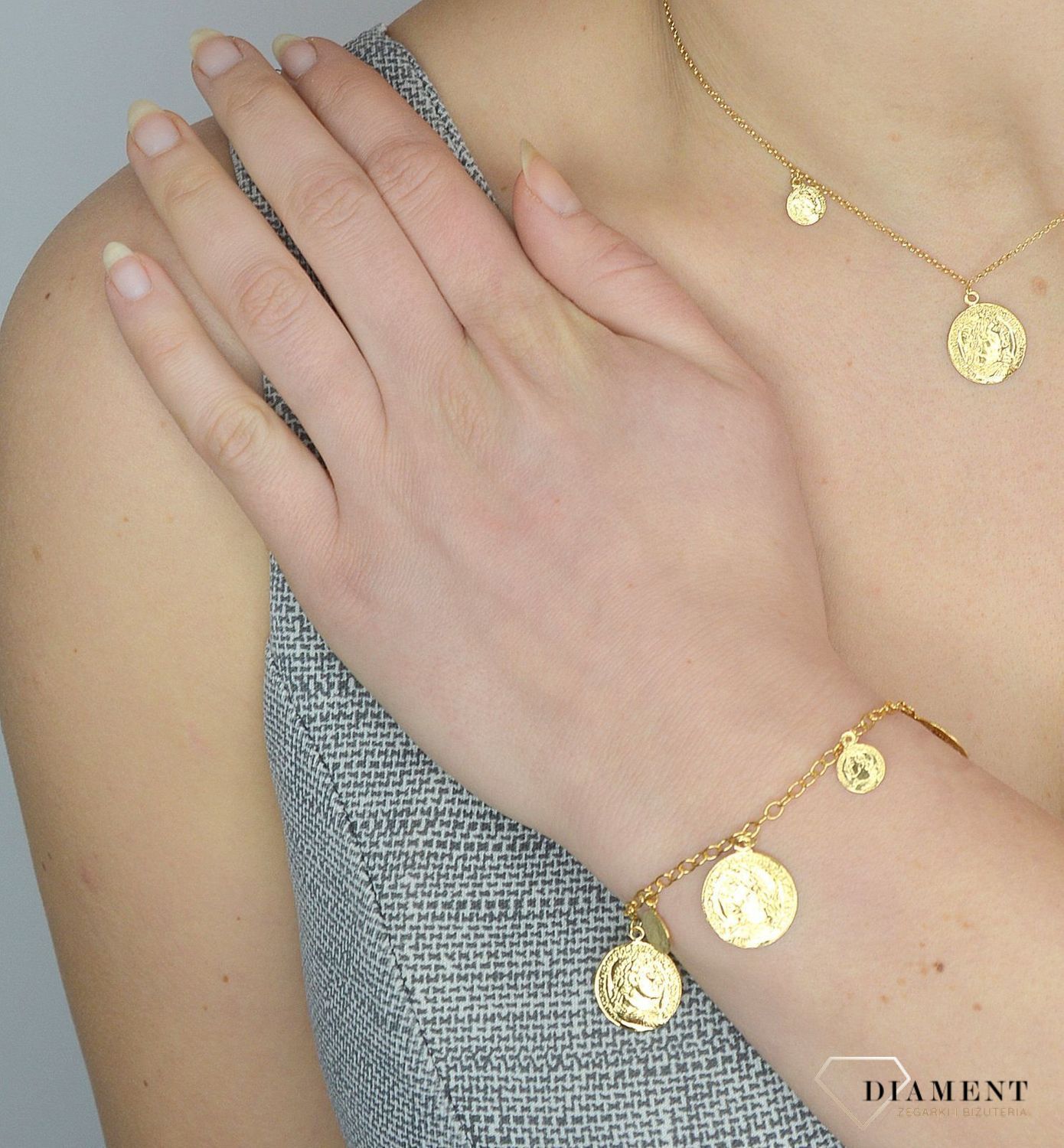 Srebrna bransoletka 925 pozłacane monetki 272432910600.jpg