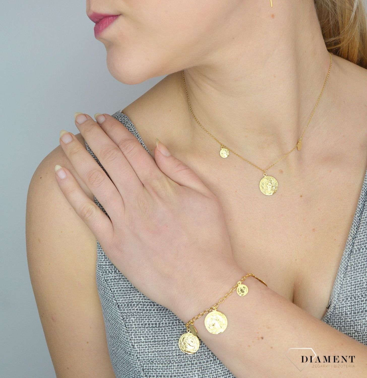 Srebrna bransoletka 925 pozłacane monetki 272432910600.jpg