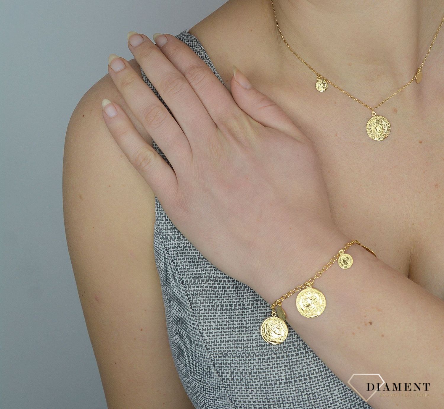 Srebrna bransoletka 925 pozłacane monetki 272432910600.jpg