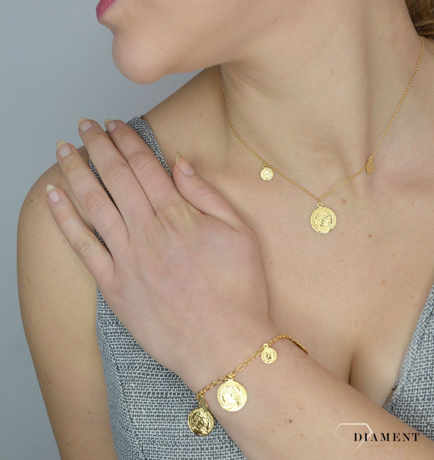Srebrna bransoletka 925 pozłacane monetki 272432910600.jpg