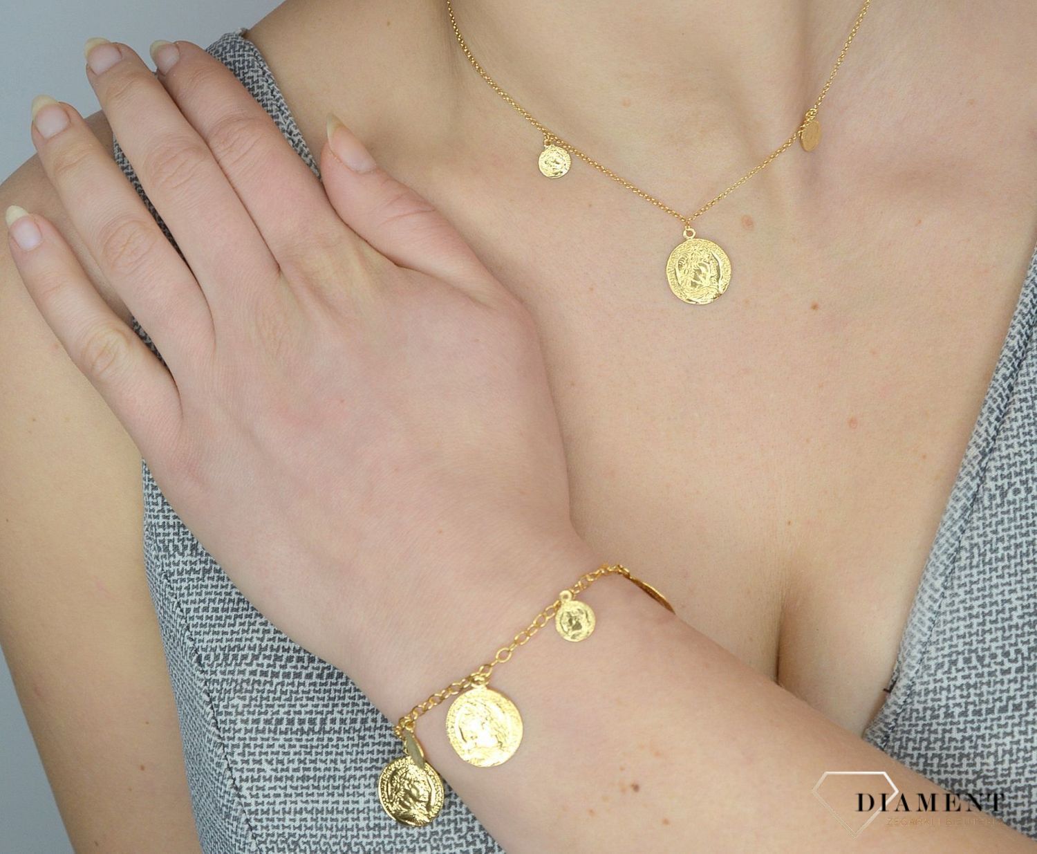 Srebrna bransoletka 925 pozłacane monetki 272432910600.jpg