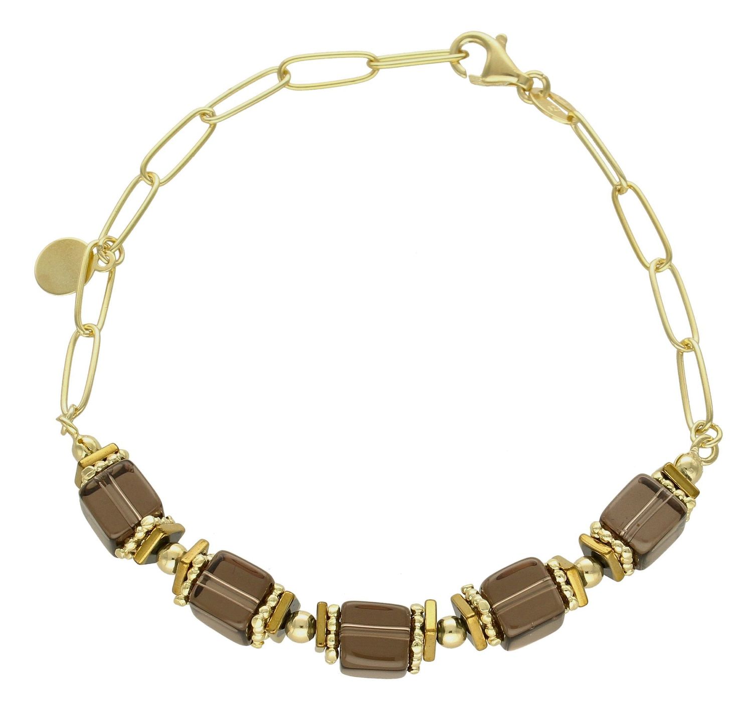 Bransoletka damska srebrna pokryta złotem z kwarcem dymnym 27283575. Bransoletka damska srebrna. Bransoletka damska z kamieniem. Bransoletka damska z kwarcem dymnym. Bransoletka srebrna pokryta złotem idealna na prezent. Brans (1).jpg