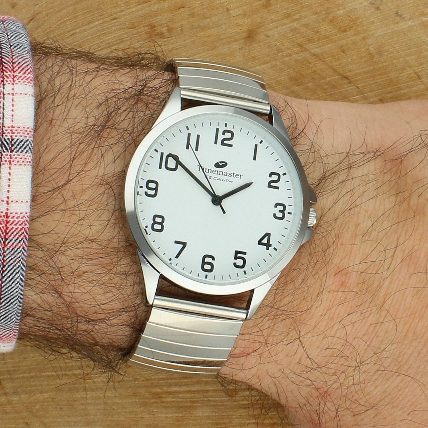 Zegarek Timemaster 273- 01 – męski zegarek klasyczny, bransoleta stretch (rozciągana), biała tarcza.jpg