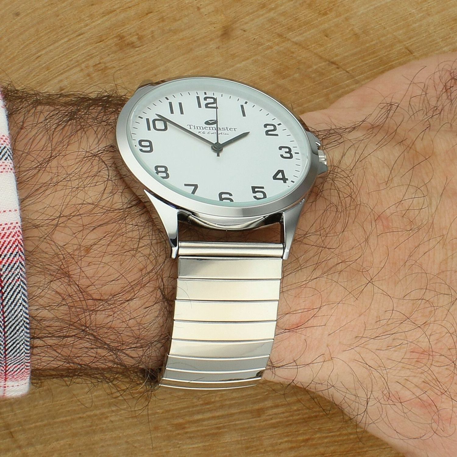 Zegarek Timemaster 273- 01 – męski zegarek klasyczny, bransoleta stretch (rozciągana), biała tarcza.jpg