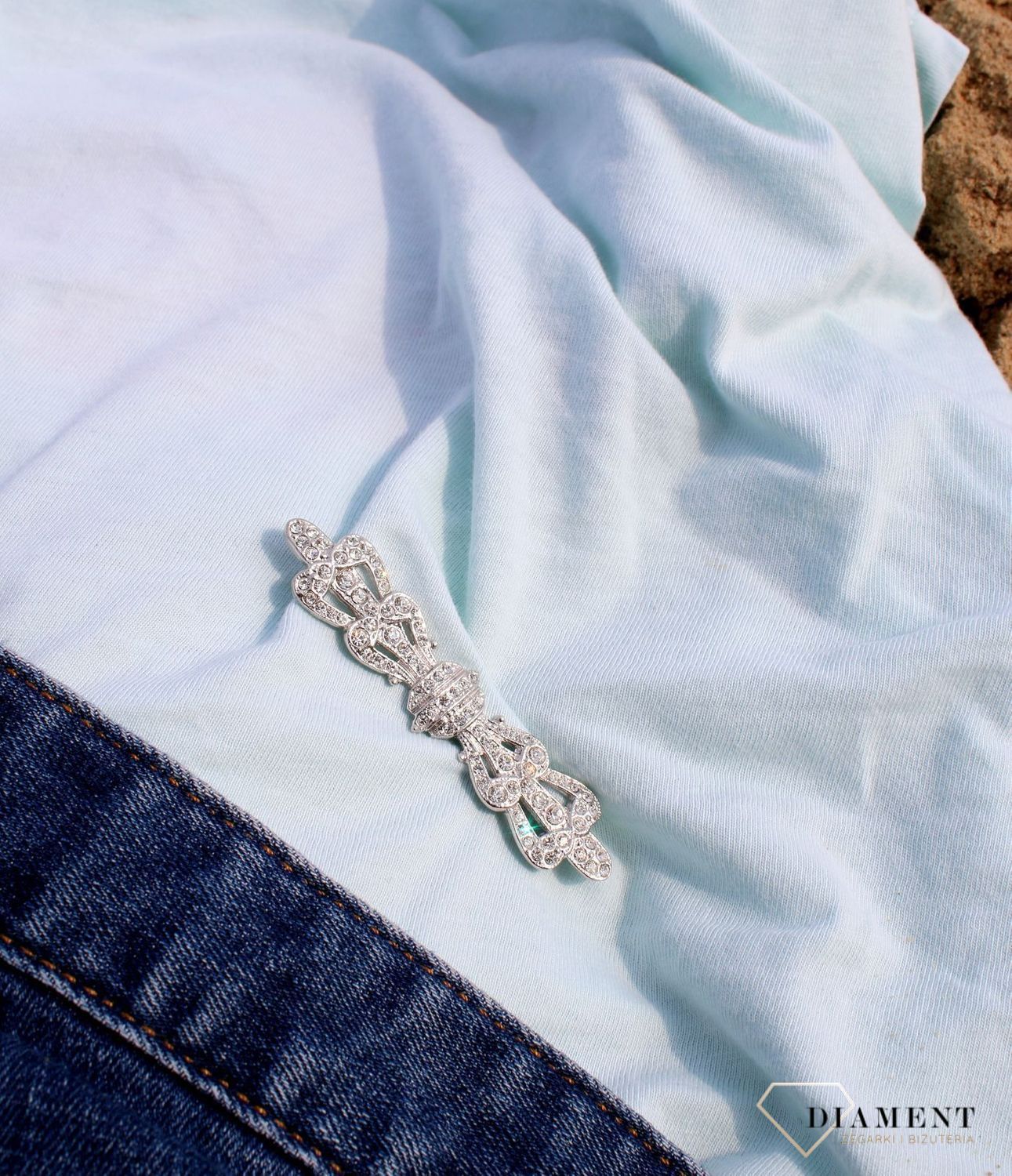 Srebrna broszka 'podwójna kokardka z cyrkonią' 273300020750W.jpg