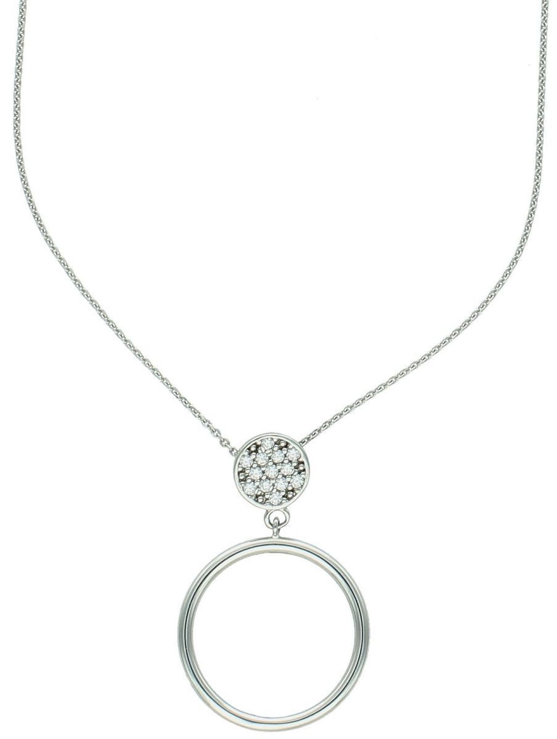 Elegancki naszyjnik damski ze srebra próby 925 z dwoma kółeczkami – jedno zdobione cyrkoniami. Subtelny design, idealny na prezent. Długość 41 + 3 cm, zapięcie karabińczyk.1.jpg