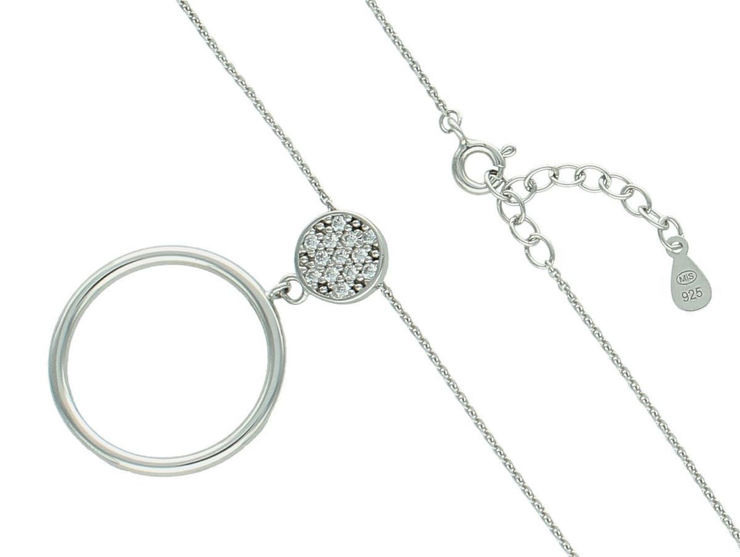Elegancki naszyjnik damski ze srebra próby 925 z dwoma kółeczkami – jedno zdobione cyrkoniami. Subtelny design, idealny na prezent. Długość 41 + 3 cm, zapięcie karabińczyk.1.jpg