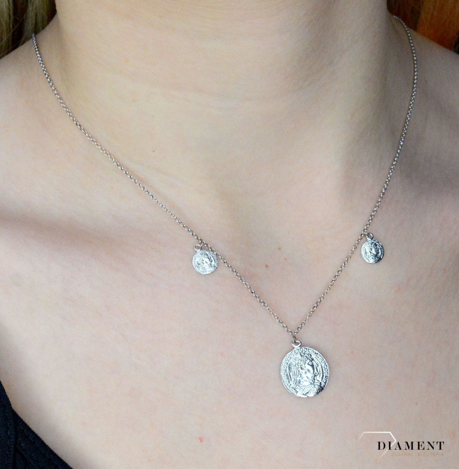 Srebrny naszyjnik wiszące monety 274123640390.jpg