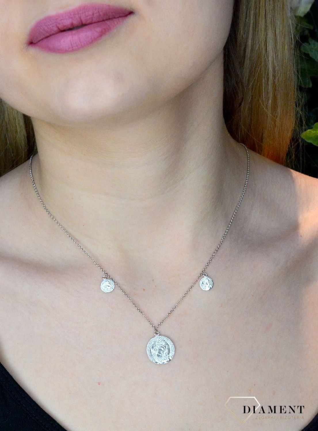 Srebrny naszyjnik wiszące monety 274123640390.jpg