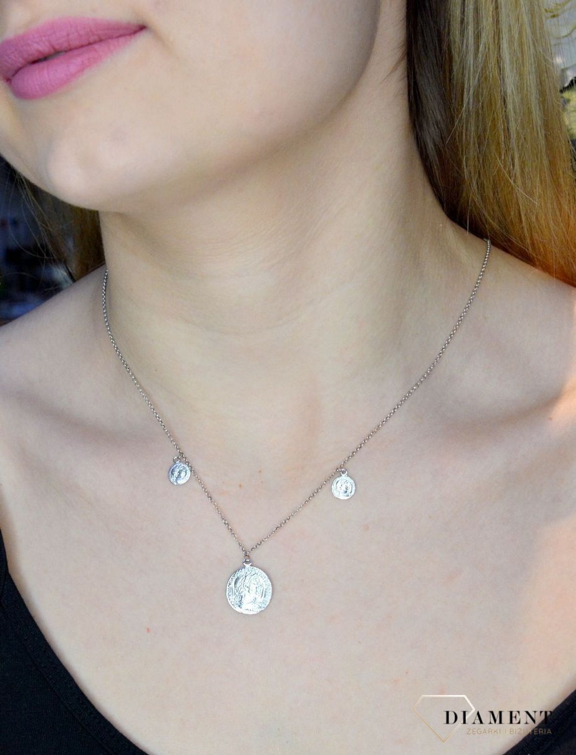 Srebrny naszyjnik wiszące monety 274123640390.jpg
