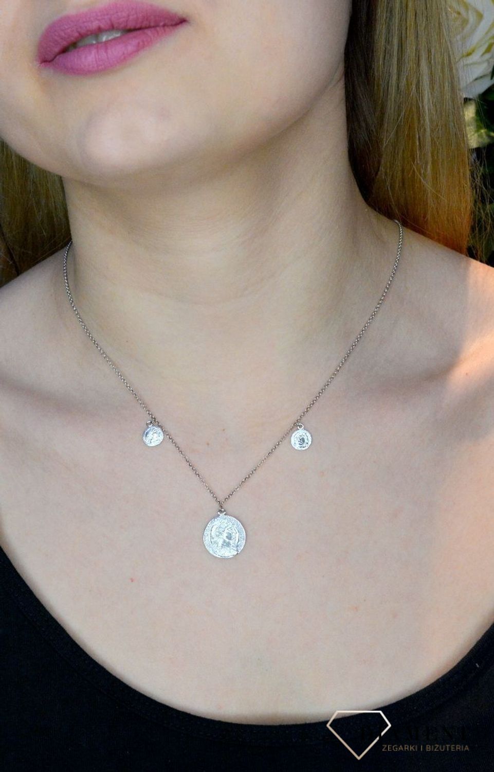 Srebrny naszyjnik wiszące monety 274123640390.jpg