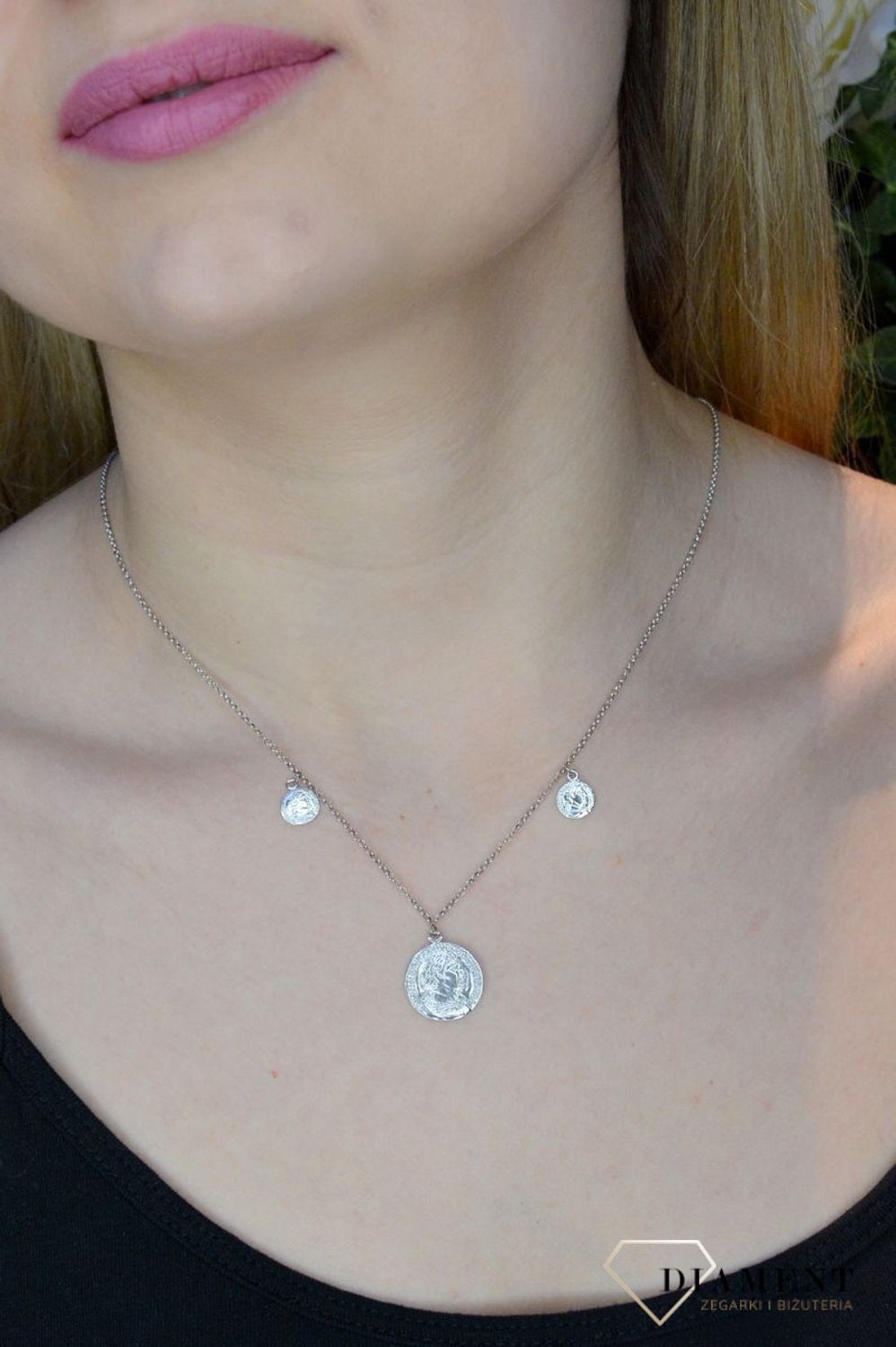 Srebrny naszyjnik wiszące monety 274123640390.jpg