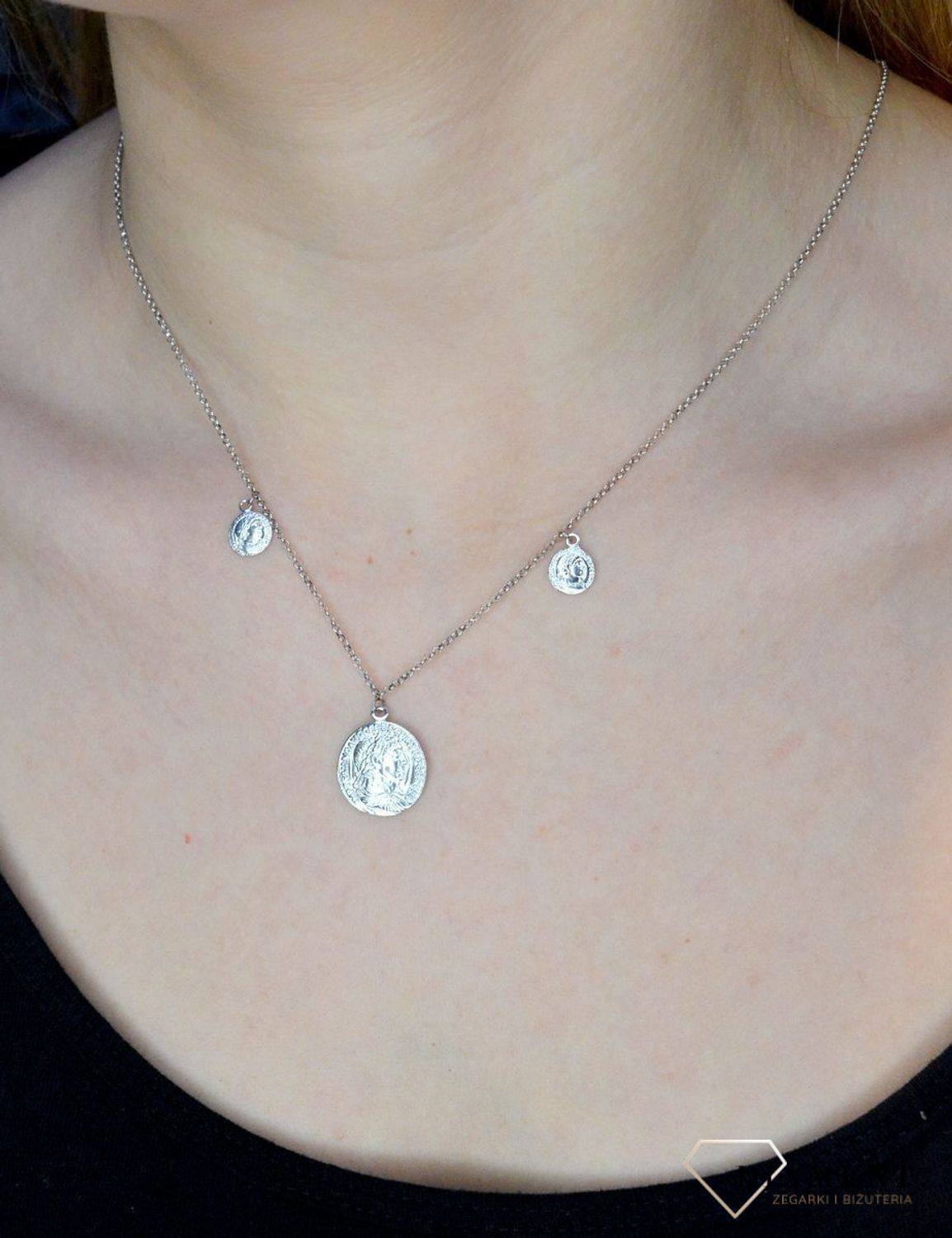 Srebrny naszyjnik wiszące monety 274123640390.jpg