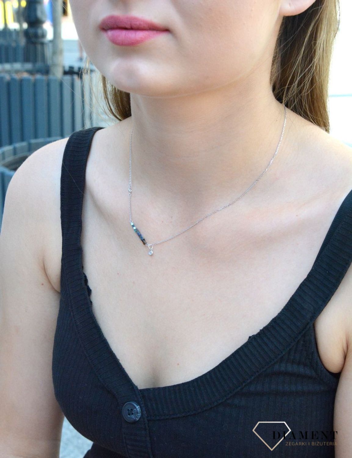 Naszyjnik damski srebrny z hematytem 27412505. Naszyjnik damski srebrny. Naszyjnik srebrny damski z hematytem. Naszyjnik srebrny. Naszyjnik srebrny damski ze kamieniem. Naszyjnik idealny na każdą okazję..jpg