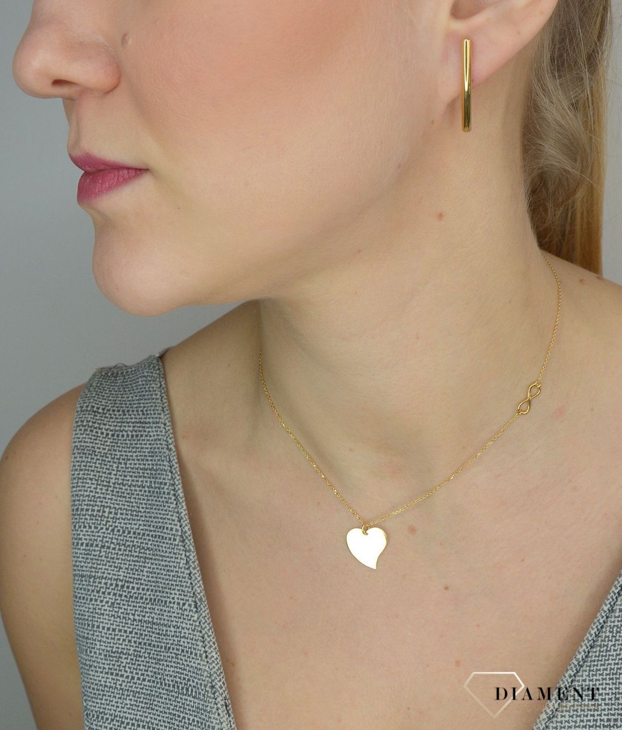 Srebrny naszyjnik 925 pozłacany serce i znak nieskończoności 274133580370.jpg