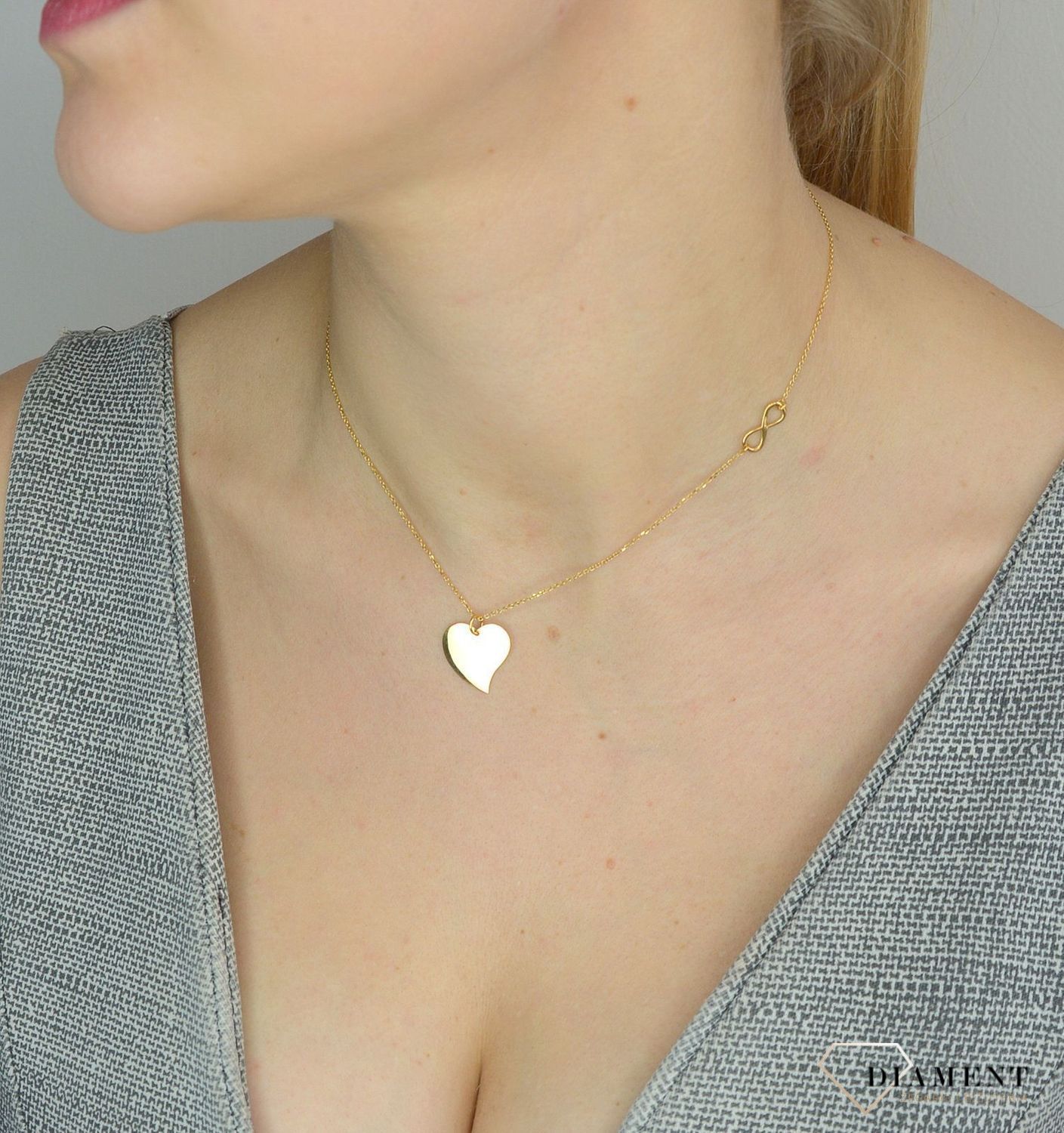 Srebrny naszyjnik 925 pozłacany serce i znak nieskończoności 274133580370.jpg