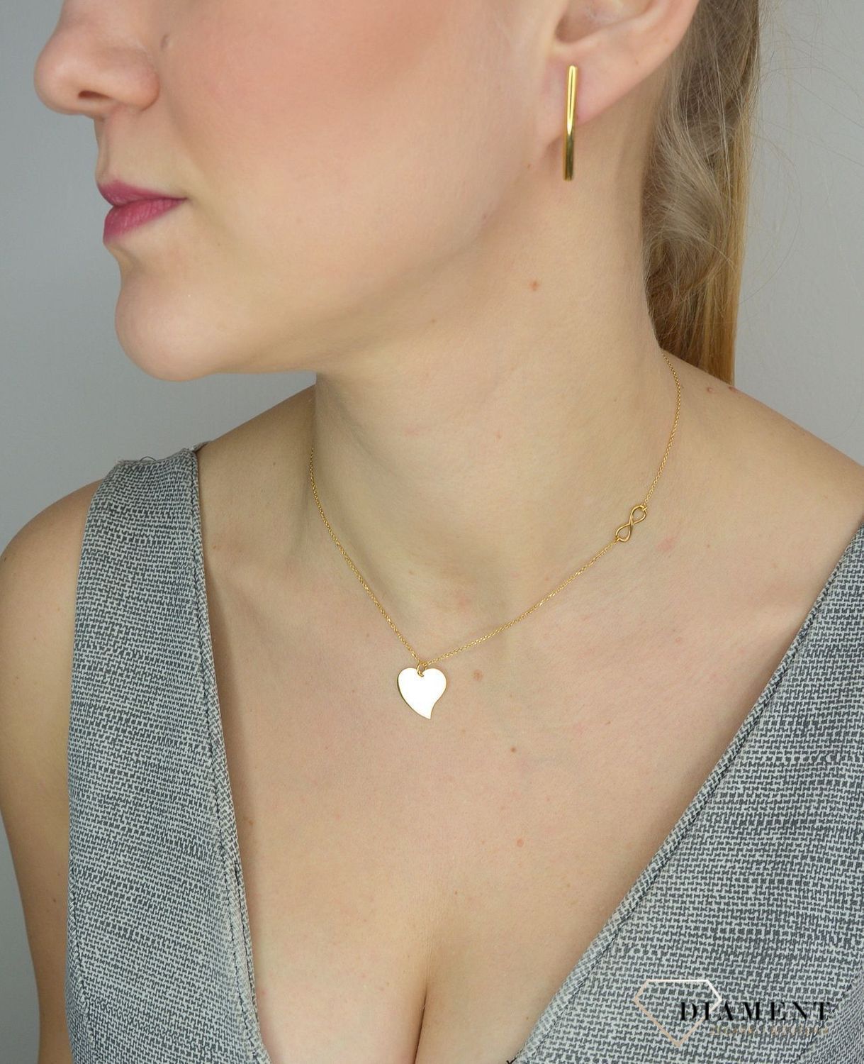 Srebrny naszyjnik 925 pozłacany serce i znak nieskończoności 274133580370.jpg