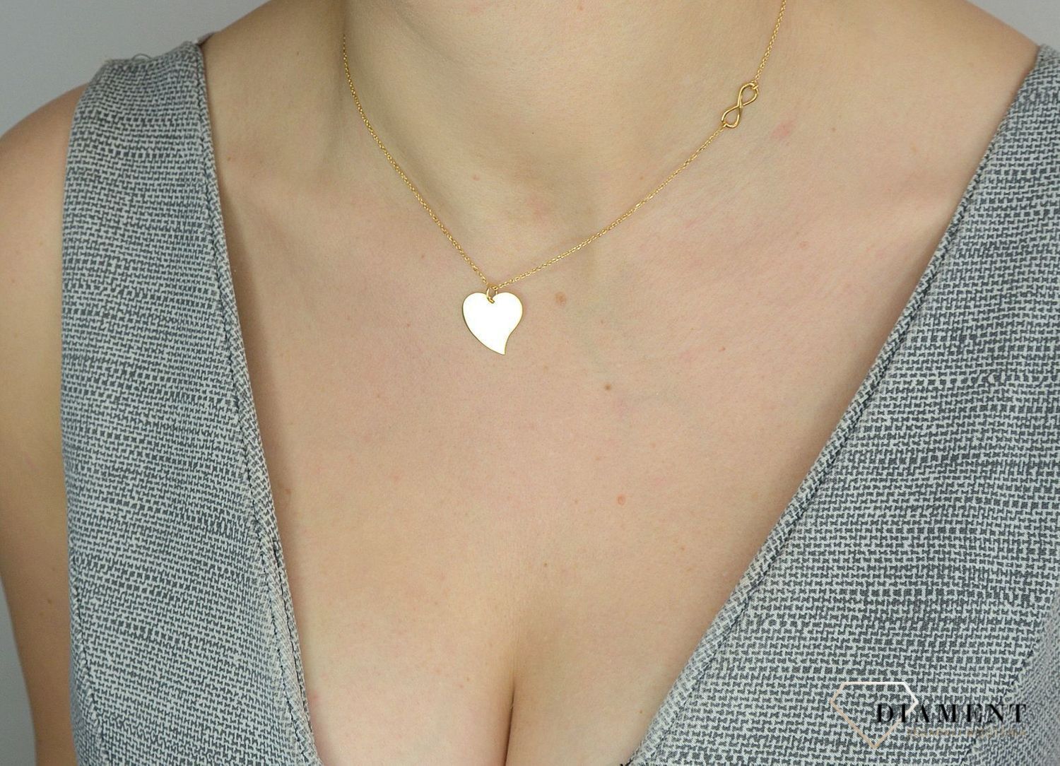 Srebrny naszyjnik 925 pozłacany serce i znak nieskończoności 274133580370.jpg