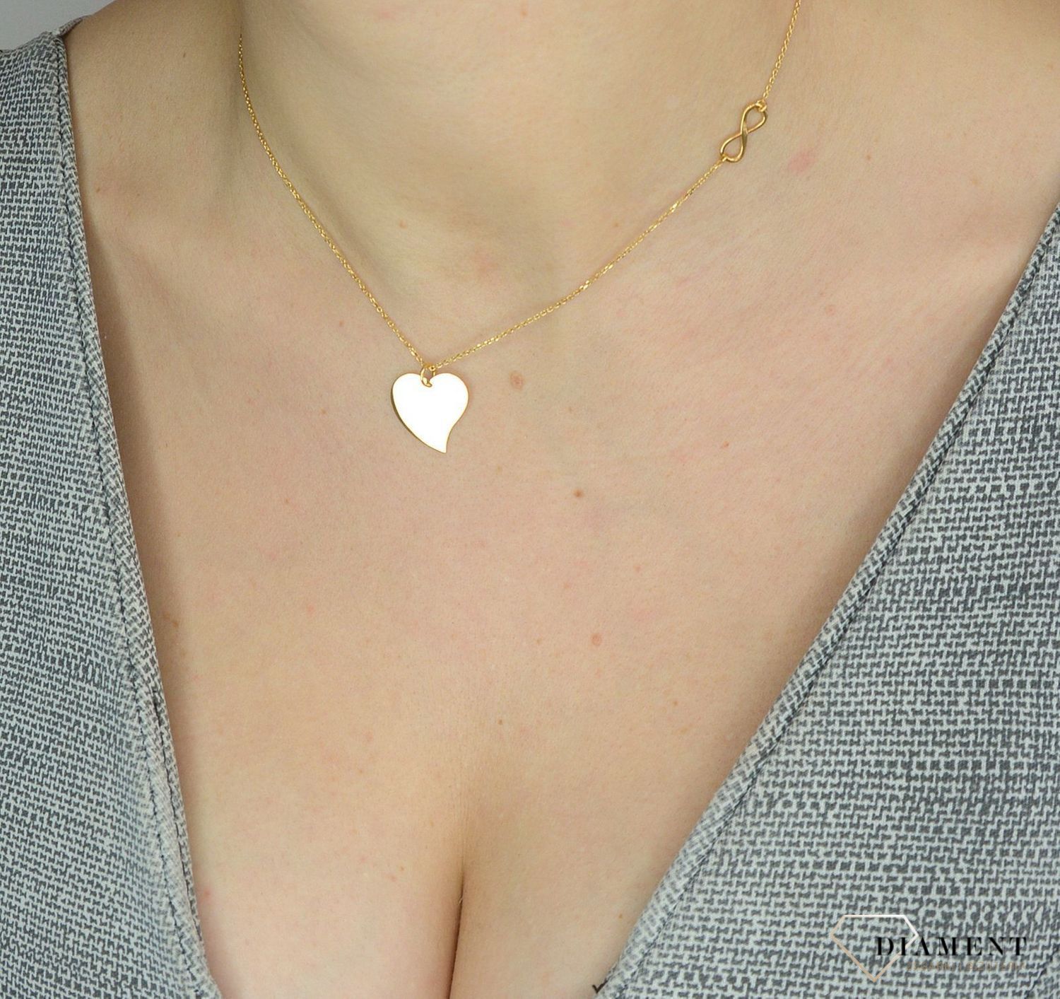 Srebrny naszyjnik 925 pozłacany serce i znak nieskończoności 274133580370.jpg