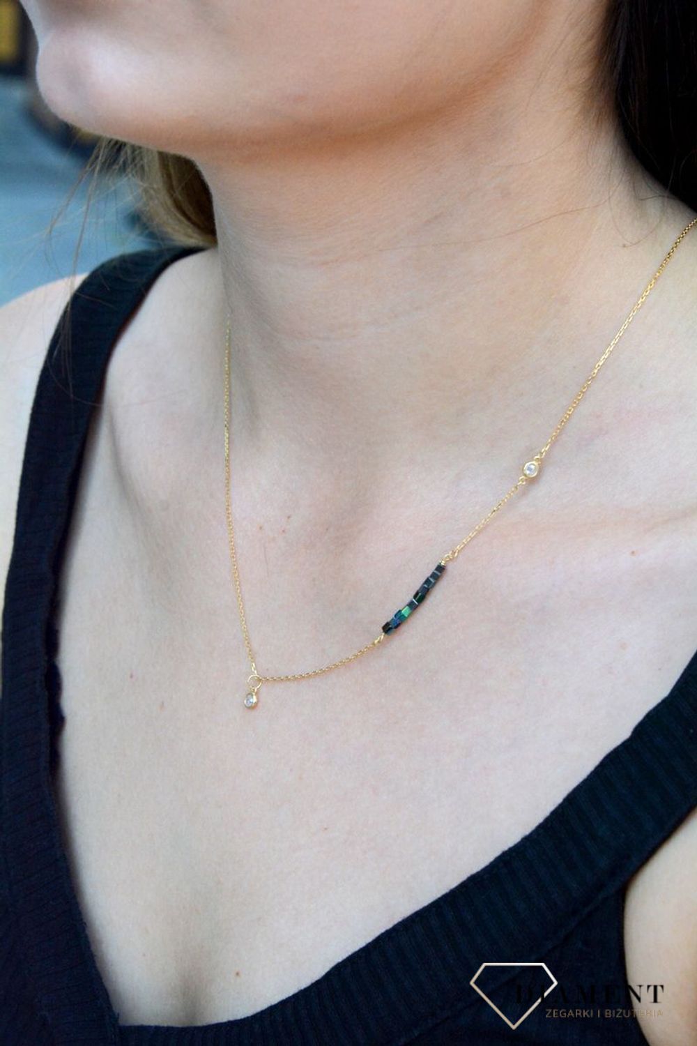 Naszyjnik damski srebrny pokryty złotem z hematytem 27413505. Naszyjnik damski srebrny pokryty złotem. Naszyjnik damski z hematytem. Naszyjnik pozłacany. Naszyjnik srebrny damski ze kamieniem. Naszyjnik idealny na każdą okazję.jpg