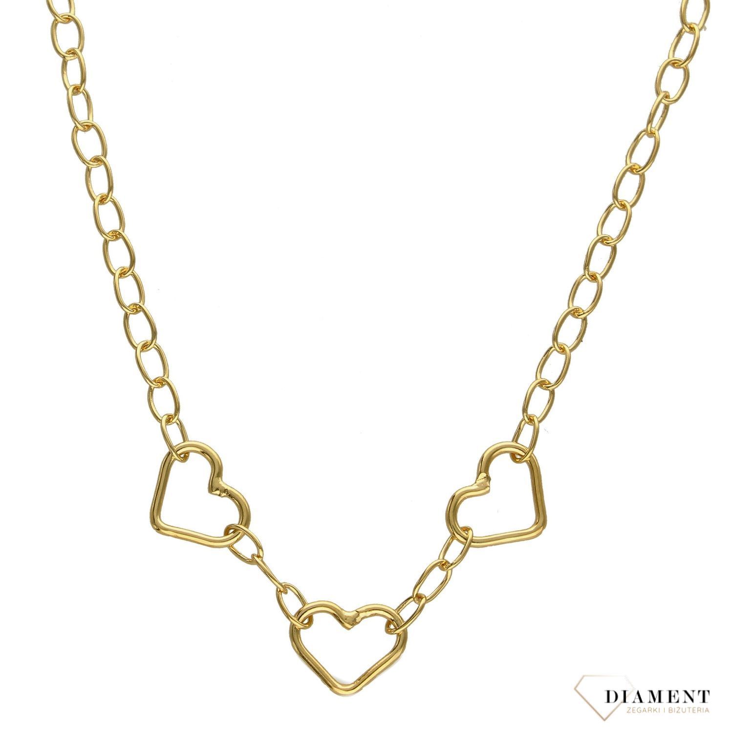 Srebrny naszyjnik pozłacany 925 trzy serca 274431340560.jpg