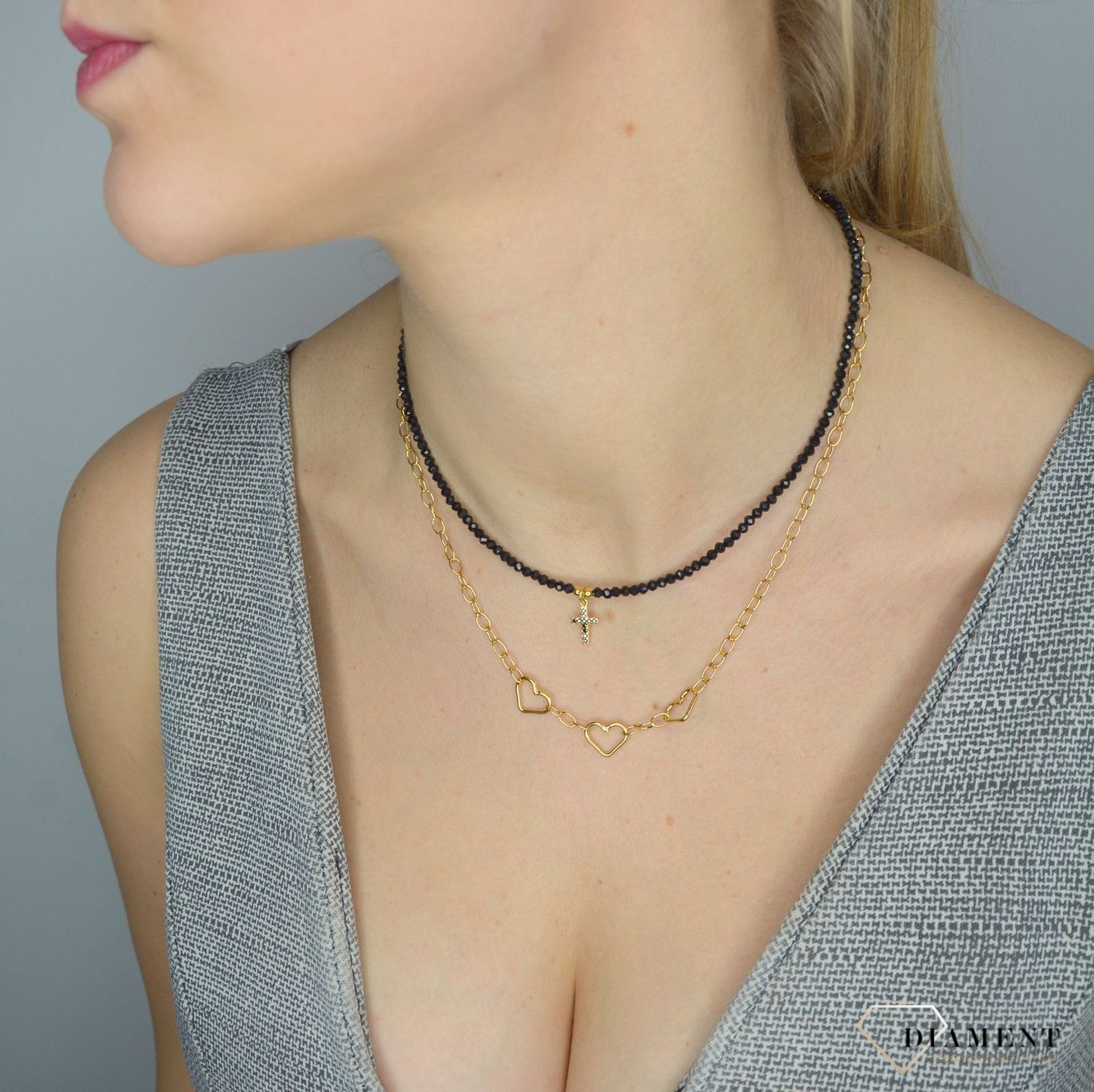 Srebrny naszyjnik pozłacany 925 trzy serca 274431340560.jpg