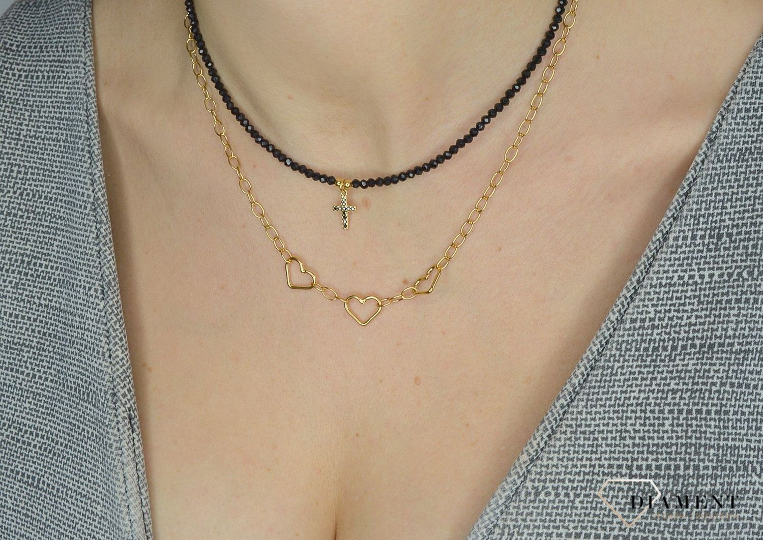 Srebrny naszyjnik pozłacany 925 trzy serca 274431340560.jpg