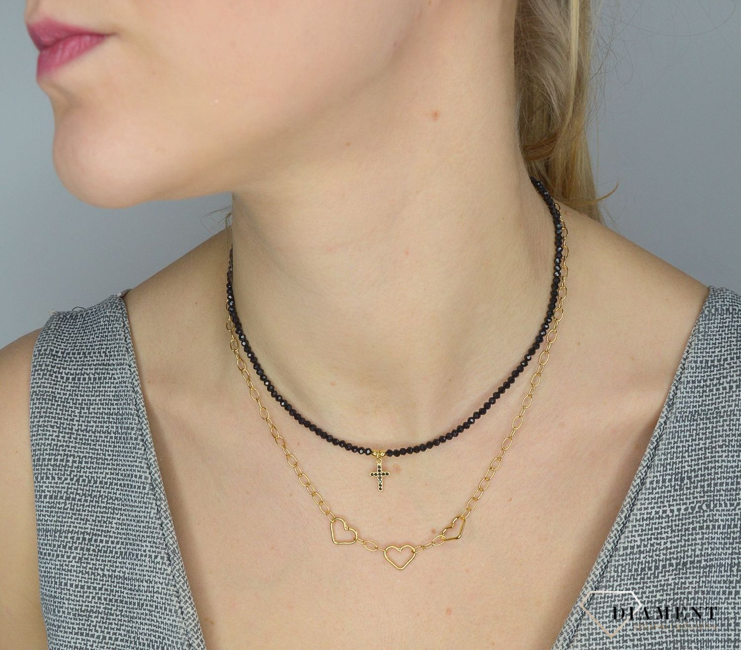 Srebrny naszyjnik pozłacany 925 trzy serca 274431340560.jpg