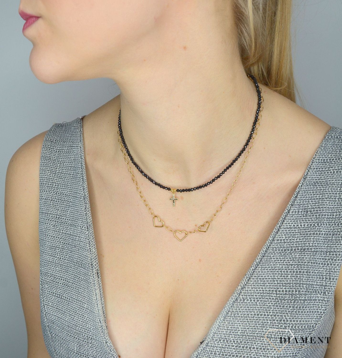 Srebrny naszyjnik pozłacany 925 trzy serca 274431340560.jpg