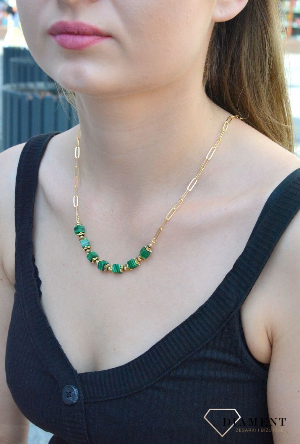 Naszyjnik damski srebrny pokryty zlotem z malachitem 27483375. Naszyjnik damski srebrny. Naszyjnik srebrny damski z malachitem. Naszyjnik srebrny pokryty złotem. Naszyjnik srebrny damski z kamieniem. Naszyjnik idealny na każdą.jpg