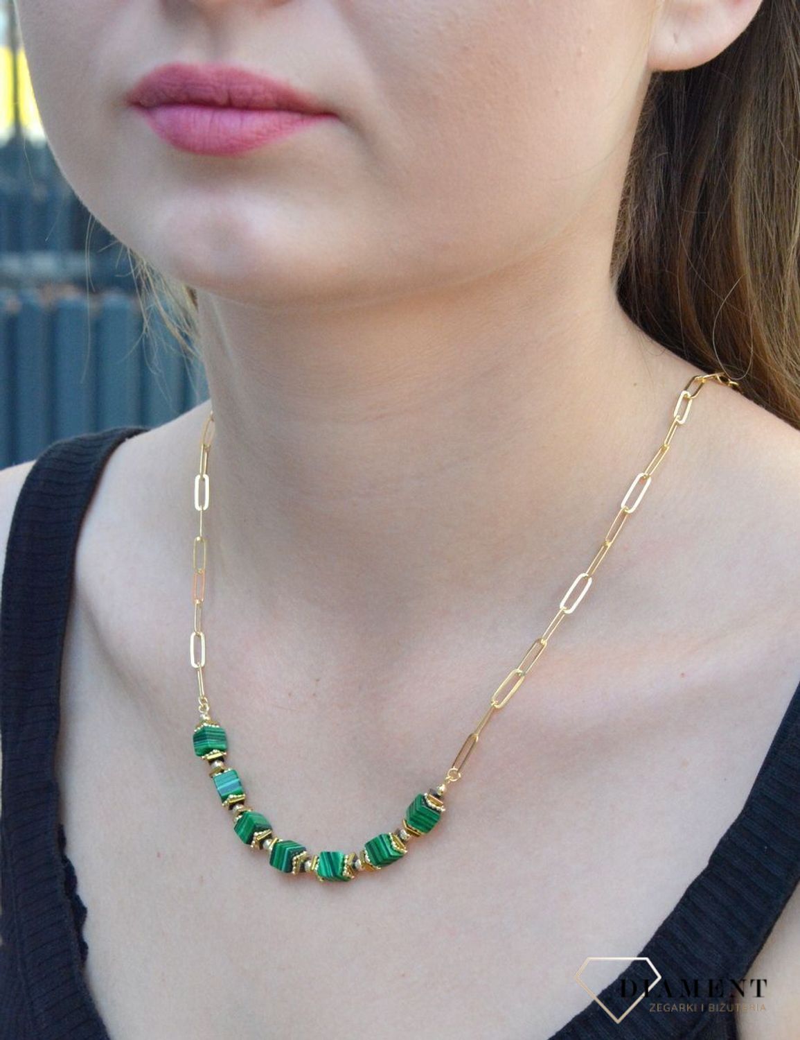 Naszyjnik damski srebrny pokryty zlotem z malachitem 27483375. Naszyjnik damski srebrny. Naszyjnik srebrny damski z malachitem. Naszyjnik srebrny pokryty złotem. Naszyjnik srebrny damski z kamieniem. Naszyjnik idealny na każdą.jpg