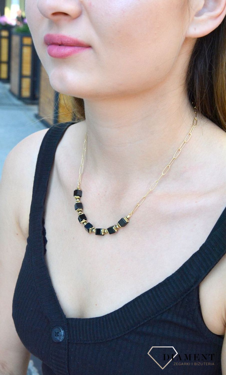 Naszyjnik damski srebrny pokryty zlotem z onyksem 27483475. Naszyjnik damski srebrny. Naszyjnik srebrny damski z onyksem. Naszyjnik srebrny onyksem. Naszyjnik srebrny damski z kamieniem. Naszyjnik idealny na każdą okazję..jpg