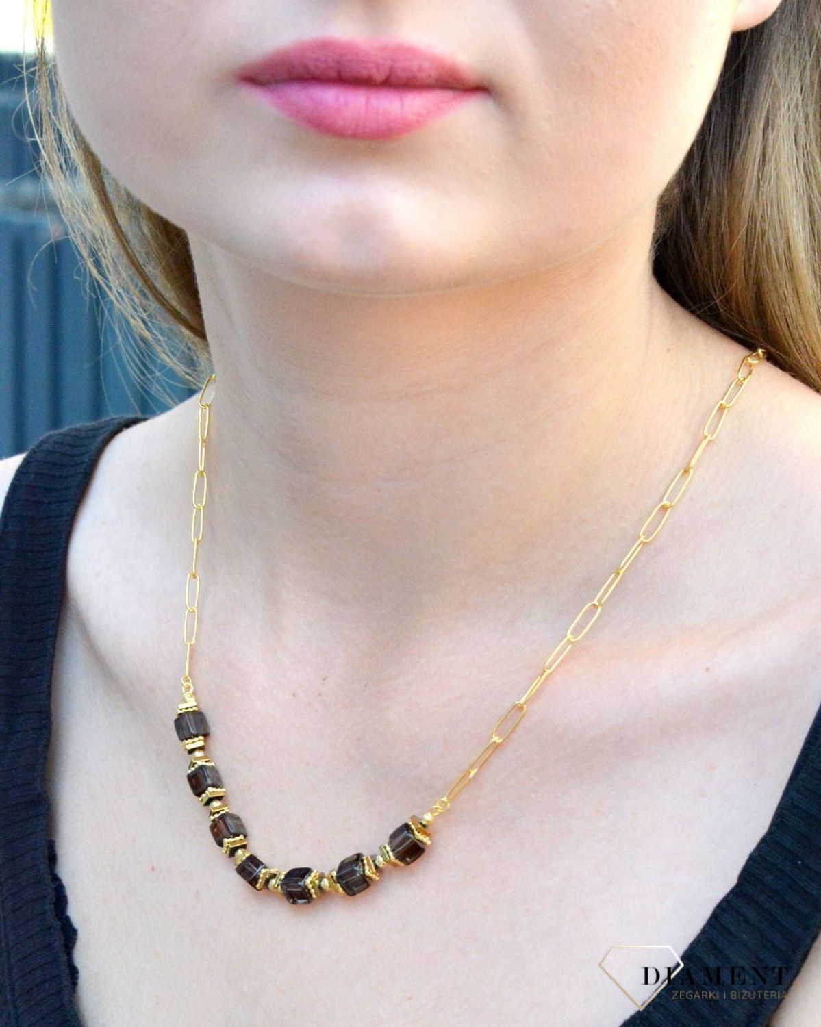 Naszyjnik damski srebrny pokryty zlotem z kwarcem dymnym 27483575. Naszyjnik damski srebrny. Naszyjnik srebrny damski z kwarcem dymnym. Naszyjnik srebrny pokryty złotem. Naszyjnik srebrny damski z kamieniem. Naszyjnik idealny.jpg