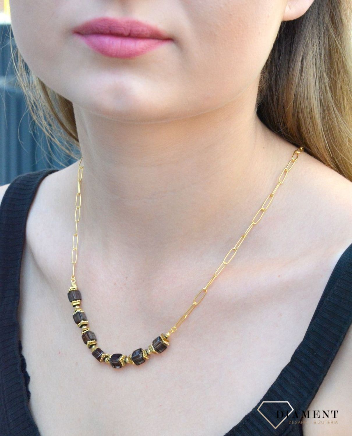 Naszyjnik damski srebrny pokryty zlotem z kwarcem dymnym 27483575. Naszyjnik damski srebrny. Naszyjnik srebrny damski z kwarcem dymnym. Naszyjnik srebrny pokryty złotem. Naszyjnik srebrny damski z kamieniem. Naszyjnik idealny.jpg