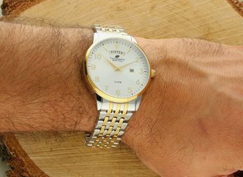 Zegarek męski TIMEMASTER 27504 – elegancka srebrno-złota bransoleta, podwójny datownik, stal nierdzewna, 100M wodoszczelności. Polska marka, 3 lata gwarancji.2.jpg