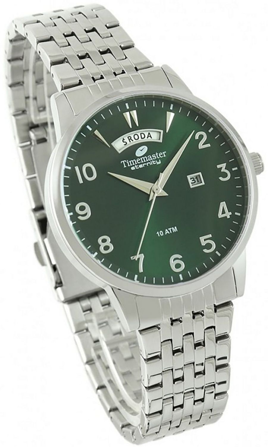 Zegarek TIMEMASTER 27506 z zieloną tarczą i podwójnym datownikiem (dzień miesiąca i dzień tygodnia). Stal nierdzewna, mineralne szkło, 100M wodoszczelności. 3 lata gwarancji. Kup teraz!1.jpg