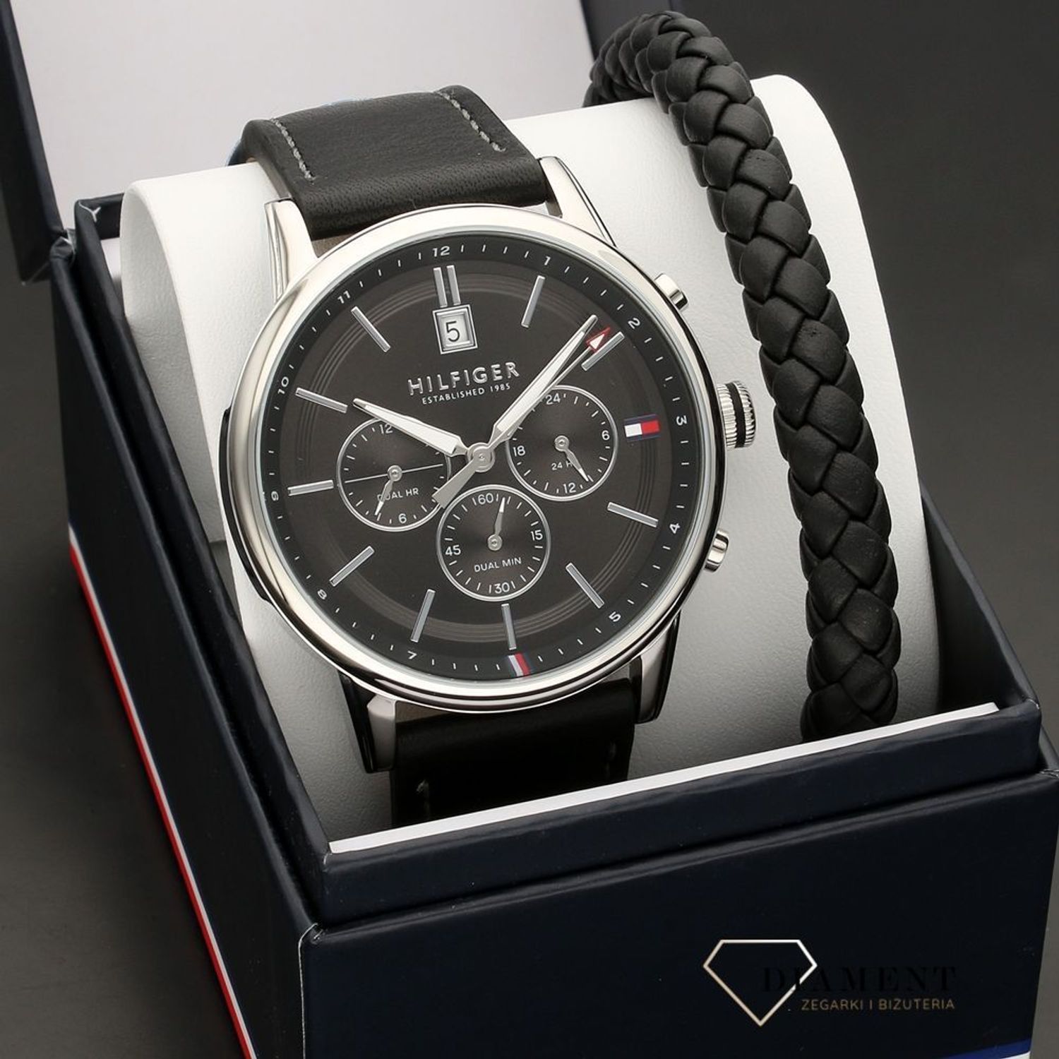 2770058 zestaw prezentowy zegarek męski Tommy Hilfiger z bransoletką męską skórzaną w czarnym kolorze.jpg