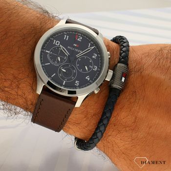Zegarek męski Tommy Hilfiger Set z niebieską tarczą na pasku skórzanym w kolorze brązowym w zestawie z bransoletką 2770106 (3).jpg