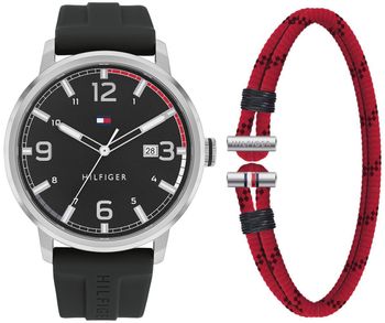 Zegarek męski na pasku silikonowym Tommy Hilfiger Gift Set 2770149 w zestawie z bransoletką męską w kolorze czerwonym 2770149..jpg