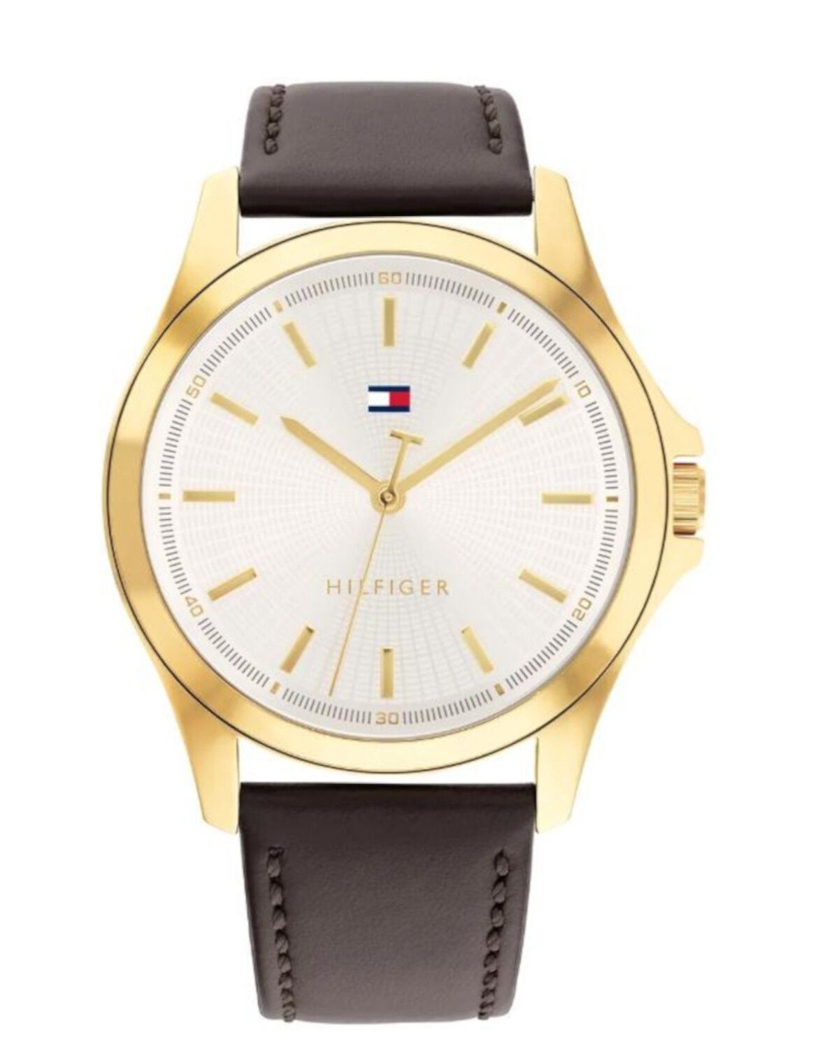 Męski zegarek Tommy Hilfiger Classic 2770221 z kwarcowym mechanizmem Seiko Y121F, złotą kopertą, białą tarczą i skórzanym paskiem. Wodoszczelność 30 m, klasyczny styl.11.jpg