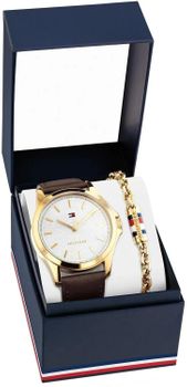 Męski zegarek Tommy Hilfiger Classic 2770221 z kwarcowym mechanizmem Seiko Y121F, złotą kopertą, białą tarczą i skórzanym paskiem. Wodoszczelność 30 m, klasyczny styl.1.jpg