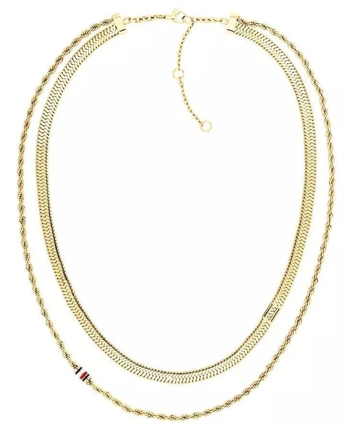 Złoty naszyjnik damski Tommy Hilfiger 2780980 z dwuwarstwowym designem i subtelnym detalem z logo marki. Regulowana długość, stal szlachetna, elegancki i nowoczesny.1.jpg