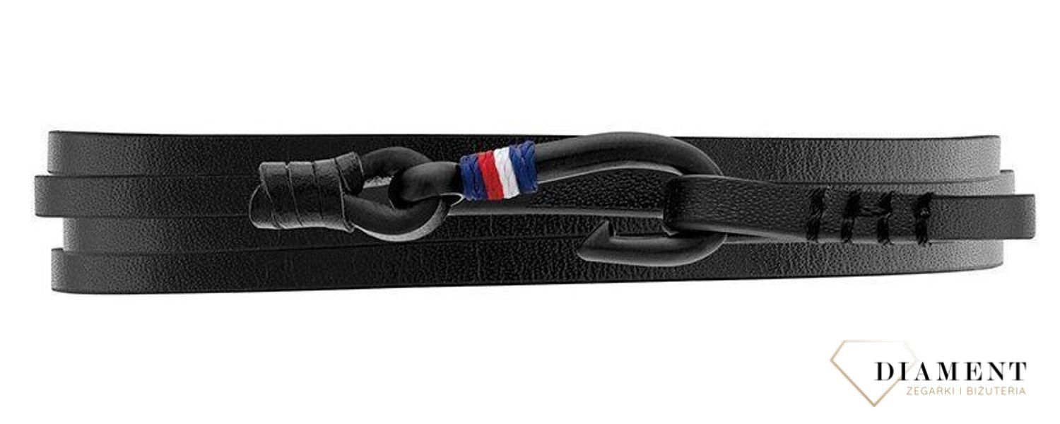 Stylowa oraz modna męska bransoletka w kolorze czarnym z modnym zapięciem na haczyk. Bransoletka męska świetnie ozdobi każdą stylizację..jpg