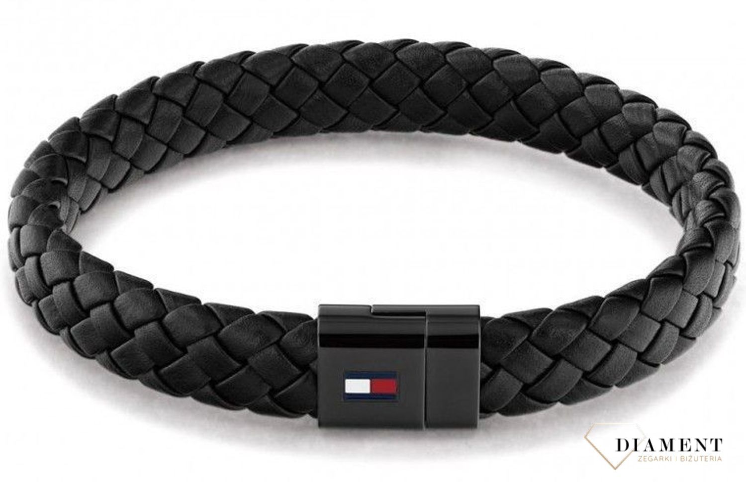 Bransoletka męska Tommy Hilfiger ' Czarna TH z logiem '. Bransoletka męska Tommy Hilfiger czarna plecionka została wykonana z wysokiej jakości skóry i stali szlachetnej. Bransoletka została głównie utrzymana..jpg