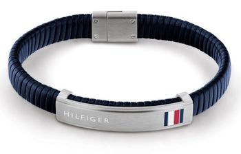 Bransoletka męska TOMMY HILFIGER Granatowa skóra prążkowana z blaszką 2790347.jpg